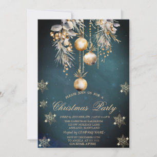 Invitation Watercolor Christmas Balls Snowflakes Company