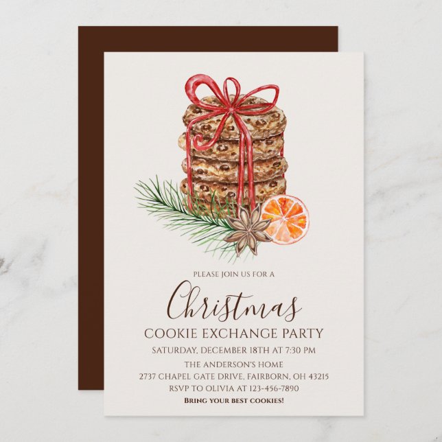 Invitation Watercolor Christmas Cookies Exchange Party (Devant / Derrière)