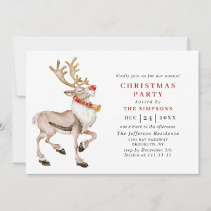 Invitation Watercolor Christmas Reindee Fête de Noël