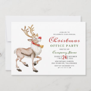 Invitation Watercolor Christmas Reindee Fête de Noël
