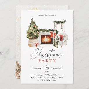Invitation Watercolor Christmas Tree & Garland Holiday Party