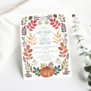 Invitation Watercolor Citrouille Automne Boy Baby shower Invi
