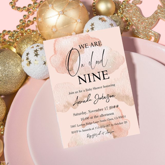 Invitation Watercolor Cloud Neuf Sky Pink Girl Baby shower (Créateur téléchargé)