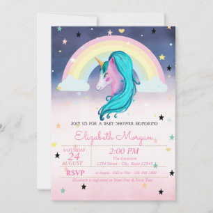 Invitation Watercolor Cloud Rainbow Stars Ombre Baby shower