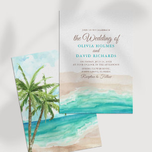 Invitation Watercolor Coastal Ocean Beach Mariage