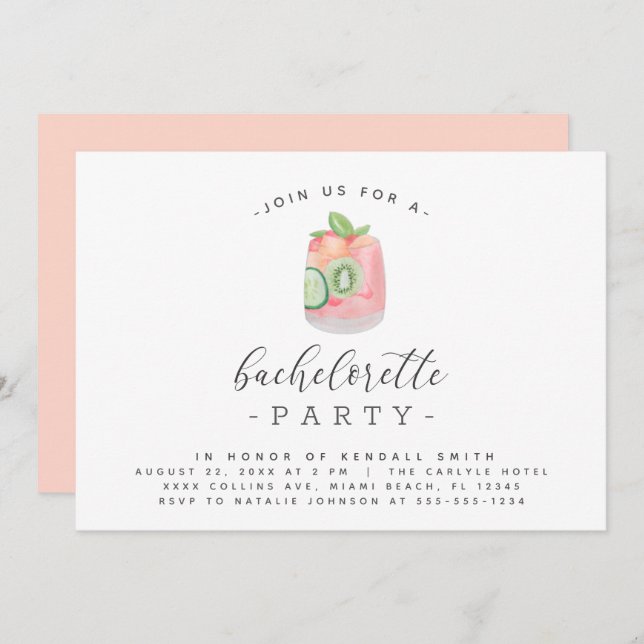 Invitation Watercolor Cocktail Minimalist (Devant / Derrière)