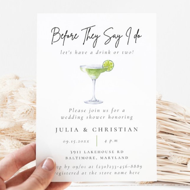 Invitation Watercolor Cocktail Party Margarita Wedding shower (Créateur téléchargé)