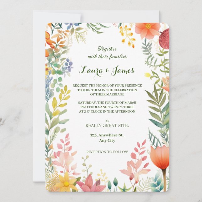 Invitation Watercolor Colorful Spring Garden Floral Wedding (Devant)