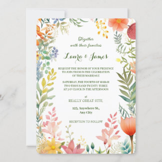 Invitation Watercolor Colorful Spring Garden Floral Wedding