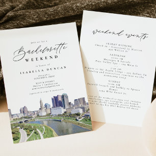 Invitation Watercolor Columbus Ohio City Skyline Destination