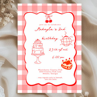 Invitation Watercolor Coquette Cherry 2nd Birthday