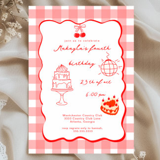 Invitation Watercolor Coquette Cherry 4th Sweet Birthday