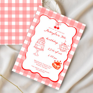 Invitation Watercolor Coquette Cherry Five Sweet Birthday