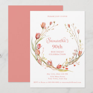 Invitation Watercolor Coral Tulips 90e anniversaire