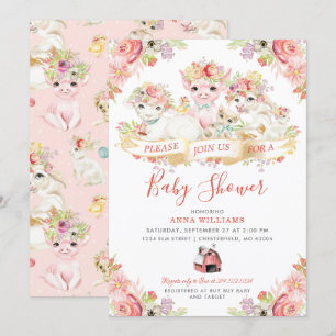 Invitation Watercolor Country Farm Animaux Baby shower