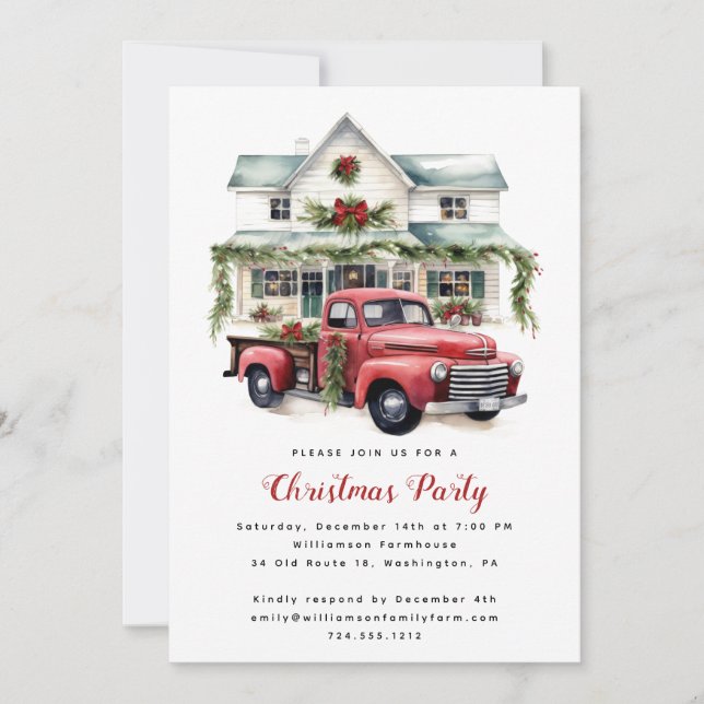 Invitation Watercolor Country Holiday Christmas Open House  (Devant)