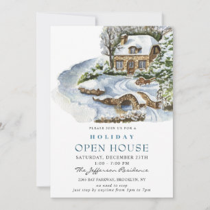 Invitation Watercolor Country Holiday Christmas Open House