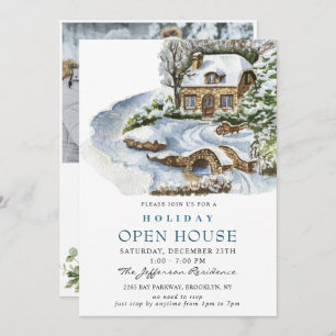 Invitation Watercolor Country Holiday Christmas Open House