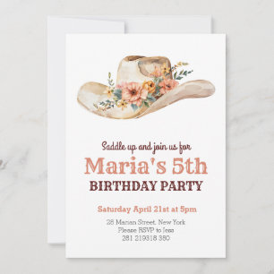 Invitation Watercolor Cowgirl Casquette Rodeo Occidental Anni
