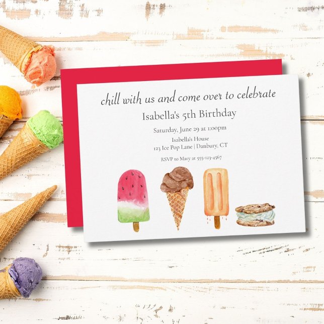Invitation Watercolor Crème glacée & Popsicles fête d'anniver (An adorable sweet watercolor that can be digital for easy sending as well! )