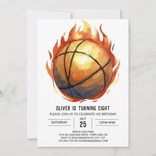Invitation Watercolor Custom Boho Basketball Anniversaire (Devant)