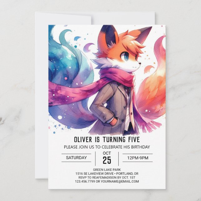 Invitation Watercolor Custom Fox Anniversaire (Devant)