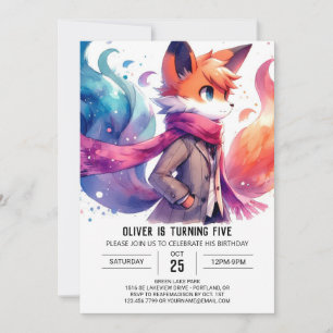 Invitation Watercolor Custom Fox Anniversaire