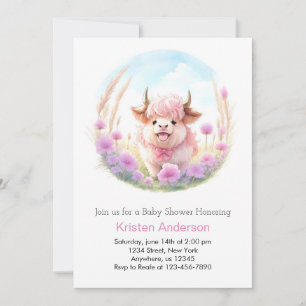 Invitation Watercolor Custom Highland Cow Girl Baby shower