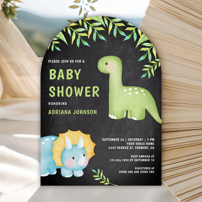 Invitation Watercolor Cute Dinosaur Chalkboard Baby Shower (Créateur téléchargé)