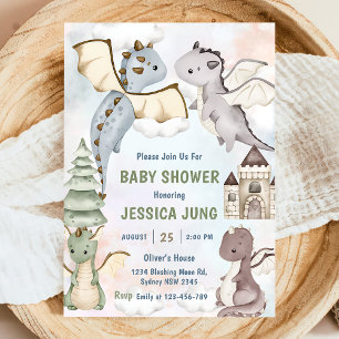 Invitation Watercolor Cute Dragon Baby shower Party