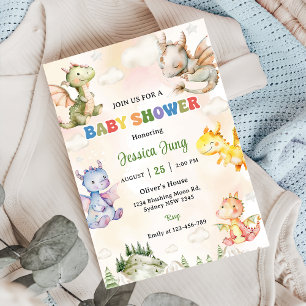 Invitation Watercolor Cute Dragon Baby shower Party