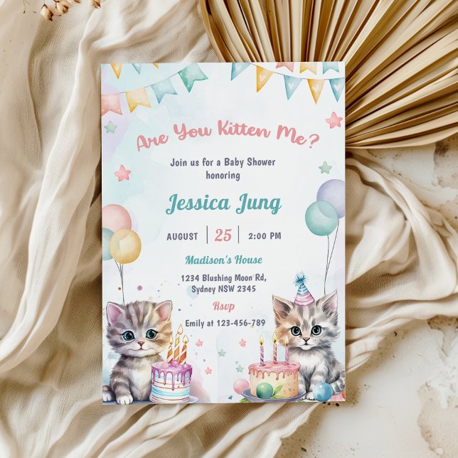 Invitation Watercolor Cute Kitty Chat Baby shower Party (Créateur téléchargé)