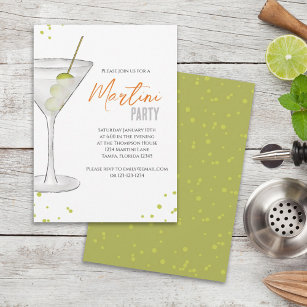 Invitation Watercolor Cute Martini Party Whimsical Fun Boisso