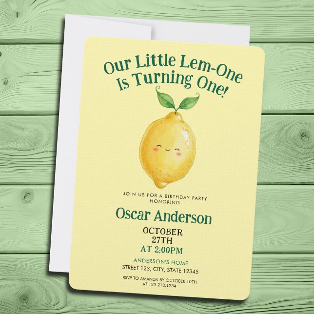 Invitation Watercolor Cute Yellow Lemon One Year Birthday (Créateur téléchargé)