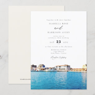 Invitation Watercolor Cyprus Skyline Beach Ocean Mariage