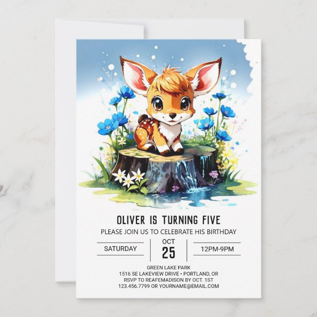 Invitation Watercolor Deer Boho Boho Boy Anniversaire (Devant)