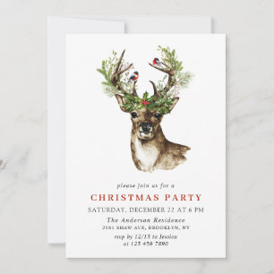 Invitation Watercolor Deer Mistletoe Fête de Noël