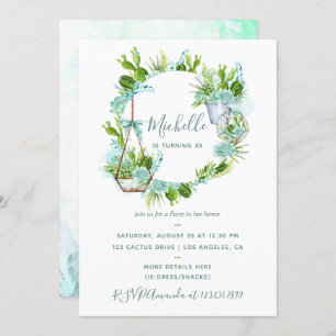 Invitation Watercolor Desert Cactus Succulents fête d'anniver