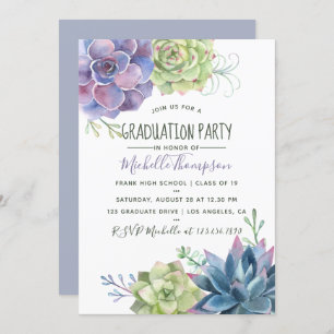 Invitation Watercolor Desert Cactus Succulents Graduation