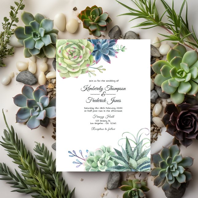 Invitation Watercolor Desert Cactus Succulents Mariage (Succulents Wedding)