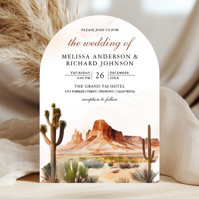 Invitation Watercolor Desert Mountain Cactus QR Code Wedding (Créateur téléchargé)