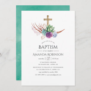 Invitation Watercolor Desert Succulent Baptême ou Christening