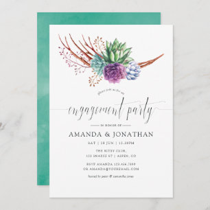 Invitation Watercolor Desert Succulents Partie d'engagement