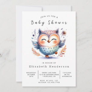 Invitation Watercolor Digital Owl Baby shower