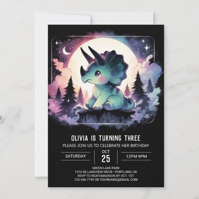 Invitation Watercolor Editable Triceratops Anniversaire (Devant)