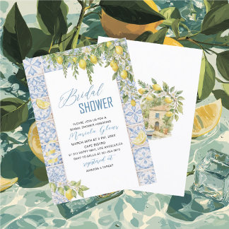 Invitation Watercolor Elegant Lemons Italian Mediterranean Br