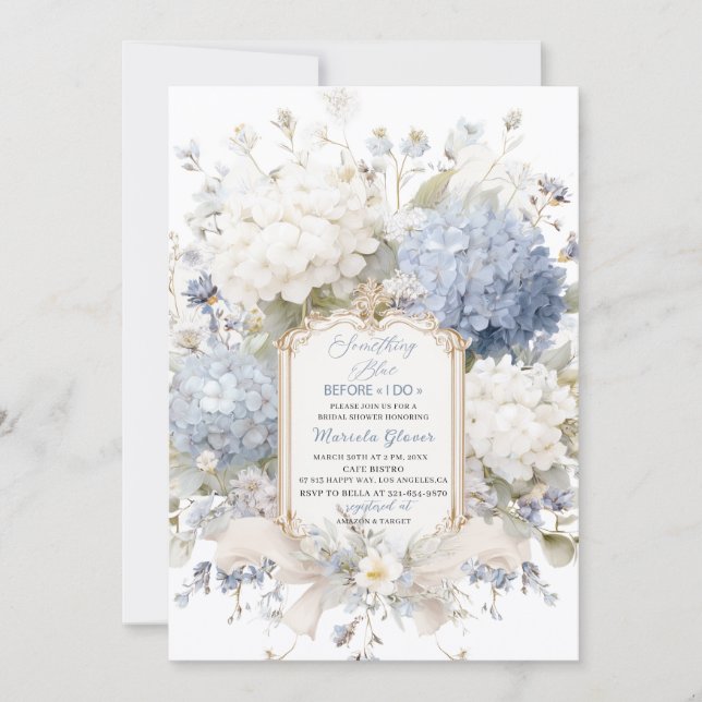 Invitation Watercolor Elegant  Something Blue Bridal Shower (Devant)