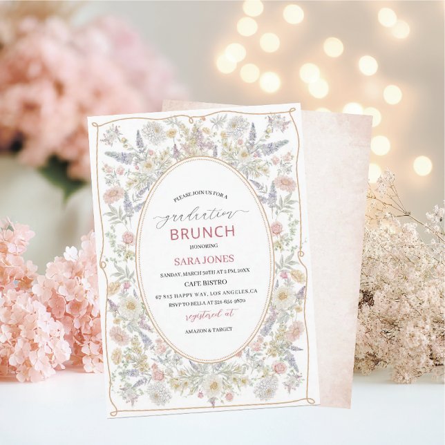 Invitation Watercolor Elegant Wildflowers graduatioInvitation (Créateur téléchargé)