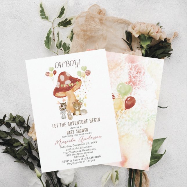Invitation Watercolor Elegant Woodland Party Baby shower (Créateur téléchargé)