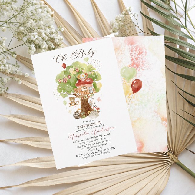 Invitation Watercolor Elegant Woodland Party Baby shower (Créateur téléchargé)